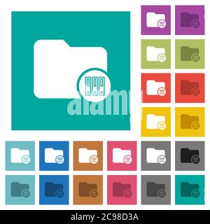 Archive directory multi colored flat icons on plain square backgrounds. Included white and darker icon variations for hover or active effects. Stock Vector