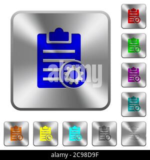 Note settings engraved icons on rounded square glossy steel buttons Stock Vector