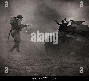 An Italian tank crew of the Axis forces surrenders to troops of the Eighth Army during the Second Battle of El Alamein  during the Western Desert Campaign of the Second World War (23 October – 11 November 1942), Egypt. Stock Photo