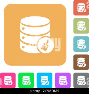 Database paste data flat icons on rounded square vivid color backgrounds. Stock Vector