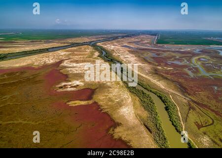 Aerial View of delta of the river Axios, in northern Greece Stock Photo