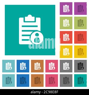 Note owner multi colored flat icons on plain square backgrounds. Included white and darker icon variations for hover or active effects. Stock Vector