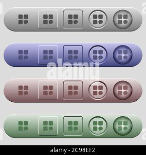Message component icons on rounded horizontal menu bars in different colors and button styles Stock Vector