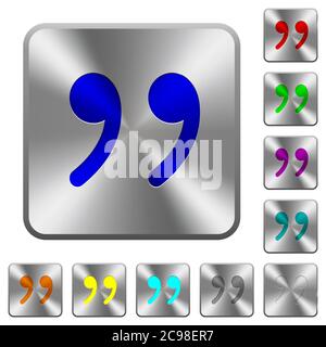Quotation mark engraved icons on rounded square glossy steel buttons Stock Vector