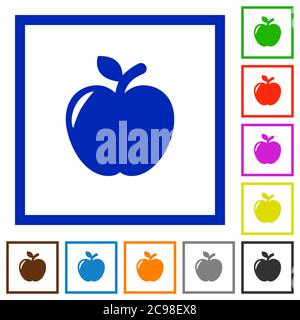 Apple flat color icons in square frames on white background Stock Vector