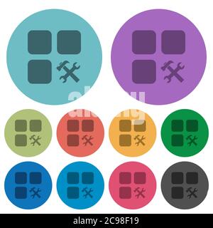Component tools darker flat icons on color round background Stock Vector