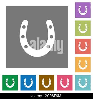 Horseshoe flat icons on simple color square backgrounds Stock Vector