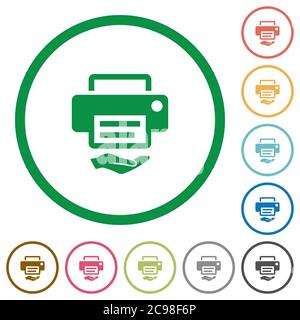 Shared printer flat color icons in round outlines on white background Stock Vector