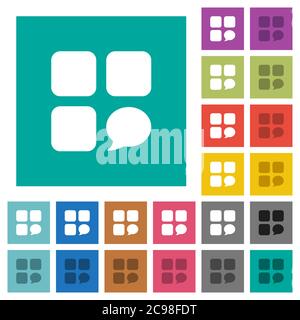 Message component multi colored flat icons on plain square backgrounds. Included white and darker icon variations for hover or active effects. Stock Vector