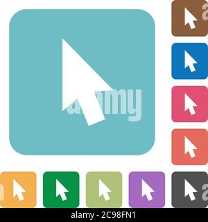 Mouse cursor white flat icons on color rounded square backgrounds Stock Vector