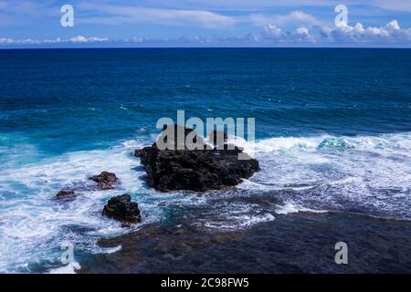 Gris Gris and the Viewpoint The appeal of Gris Gris lies in it scenery, the high cliffs here drop abruptly to the sea and the refreshing winds o Stock Photo