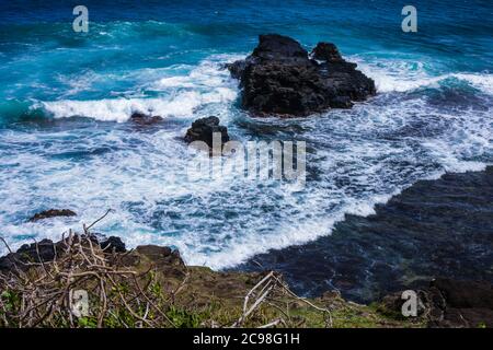 Gris Gris and the Viewpoint The appeal of Gris Gris lies in it scenery, the high cliffs here drop abruptly to the sea and the refreshing winds o Stock Photo