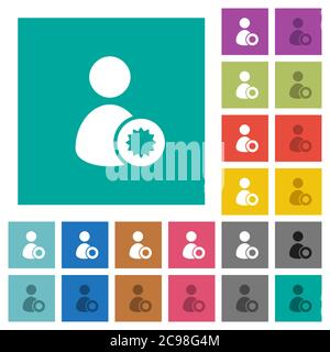 Certified user multi colored flat icons on plain square backgrounds. Included white and darker icon variations for hover or active effects. Stock Vector