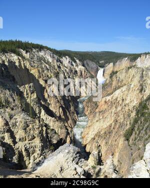 Late Spring in Yellowstone National Park: Looking Up the Grand Canyon of the Yellowstone River to Lower Yellowstone Falls From Artist Point Stock Photo