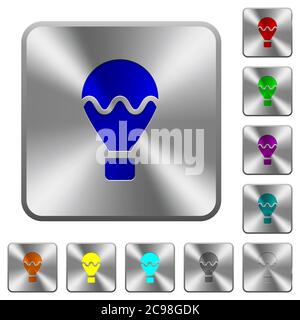 Air balloon engraved icons on rounded square glossy steel buttons Stock Vector