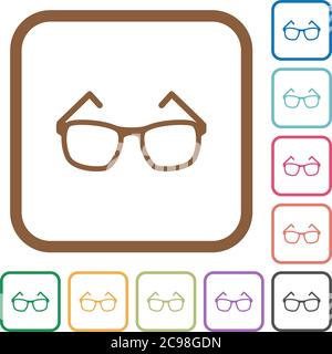 Eyeglasses simple icons in color rounded square frames on white background Stock Vector