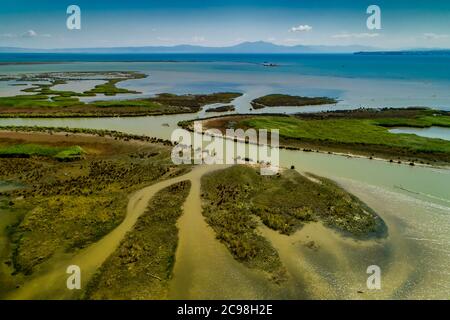 Aerial View of delta of the river Axios, in northern Greece Stock Photo