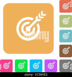 Target table with arrow flat icons on rounded square vivid color backgrounds. Stock Vector