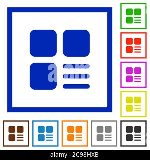 Component options flat color icons in square frames on white background Stock Vector