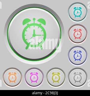 Alarm clock color icons on sunk push buttons Stock Vector