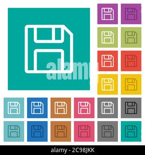 Floppy disk as save symbol multi colored flat icons on plain square backgrounds. Included white and darker icon variations for hover or active effects Stock Vector