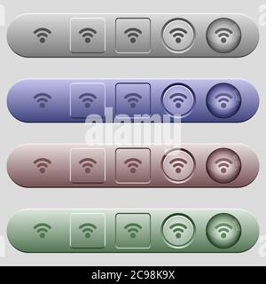 Radio signal icons on rounded horizontal menu bars in different colors and button styles Stock Vector