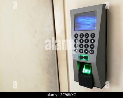 Fingerprint Scanner of front Machine room - security Stock Photo