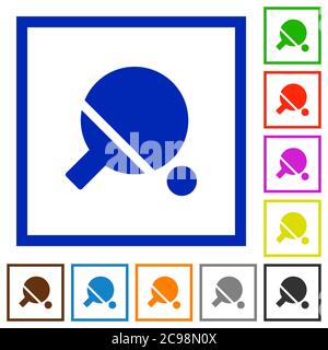 Table tennis flat color icons in square frames on white background Stock Vector