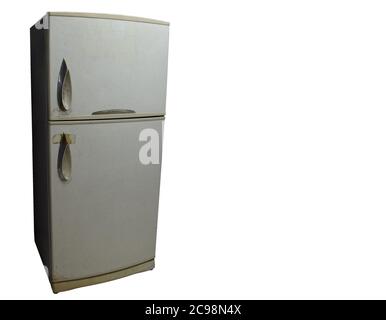 Old Fridge refrigerator isolated on white background with clipping path Stock Photo