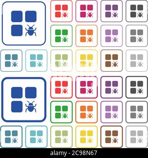 Component bug color flat icons in rounded square frames. Thin and thick versions included. Stock Vector