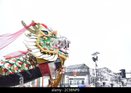 Dragon dance parade in Lunar New Year Stock Photo