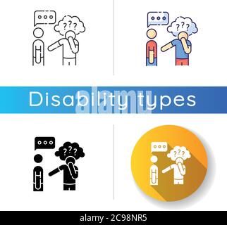 Asperger syndrome icon. Difficulty with communication. Social anxiety. Autistic spectrum. Speech impairment. Interaction problem. Linear black and RGB Stock Vector