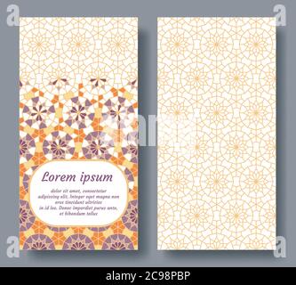 Arabic double card for invitation, celebration, save the date, wedding performed in arabic geometric tile. Colofrul card vector template Stock Vector