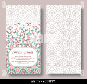 Arabic double card for invitation, celebration, save the date, wedding performed in arabic geometric tile. Colofrul card vector template Stock Vector