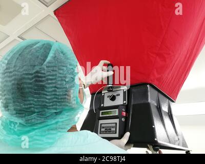 Air flow test for VAV ( Variable Air Volume) and calculating air change rate. Stock Photo