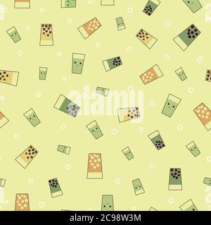 green tea with pearls seamless vector pattern Stock Vector