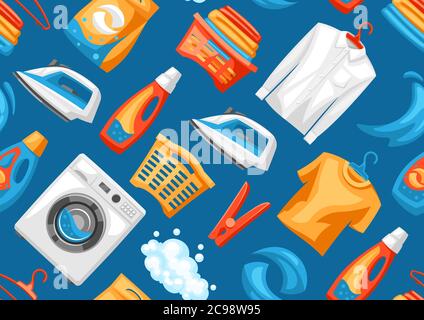 Laundry service seamless pattern with professional items. Stock Vector