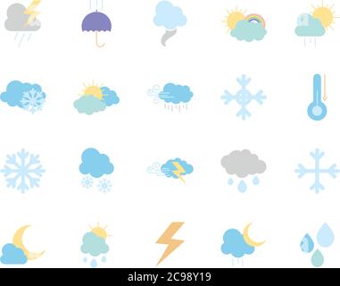 thunder and weather icon set over white background, line style, vector ...