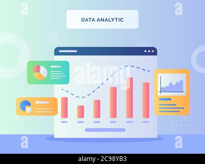 Data analytic concept chart on monitor computer background of piece pie chart with flat style Stock Vector