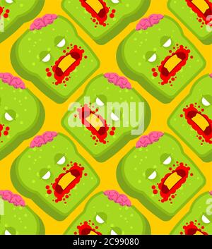 Zombie bread pattern seamless. Piece of green dead bread background Stock Vector