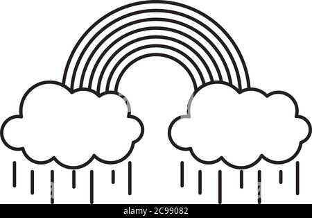 rainbow with rainy clouds icon over white background, flat style ...