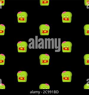 Zombie bread pattern seamless. Piece of green dead bread background Stock Vector