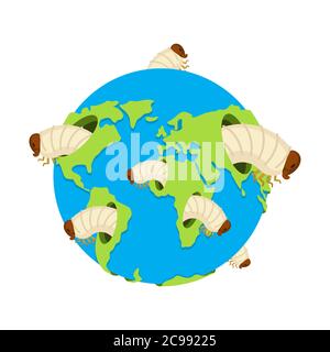 Planet earth and giant worms. Destruction of earth. vector illustration Stock Vector