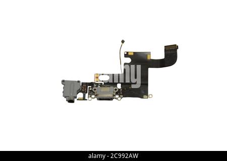 Charging Port Flex Cable of Smartphone isolated on white background with Clipping path Stock Photo
