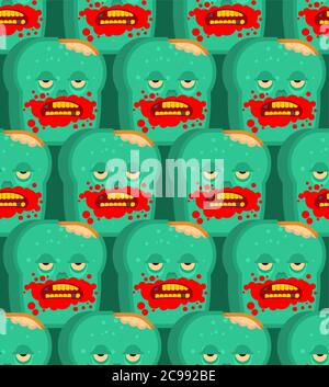 Zombie bread pattern seamless. Piece of green dead bread background Stock Vector