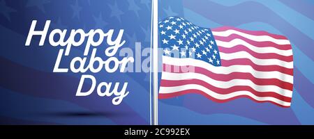 Happy Labor Day. Banner with USA American Flag. Vector Illustration. American Labor Day Wallpaper. Stock Vector