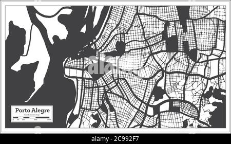 Porto Alegre Brazil City Map in Black and White Color in Retro Style. Outline Map. Vector Illustration. Stock Vector
