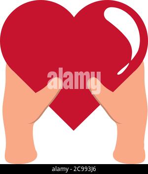 hands holding love heart feeling charity donation care flat style icon vector illustration Stock Vector