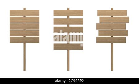 Wood sign boards set isolated on white background with clipping path ...