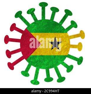 The national of Sao Tome and Principe flag with corona virus or bacteria - Isolated on white Stock Photo